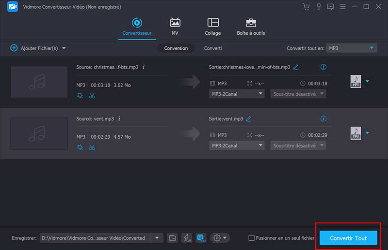 Convertir le fichier de sortie MP3