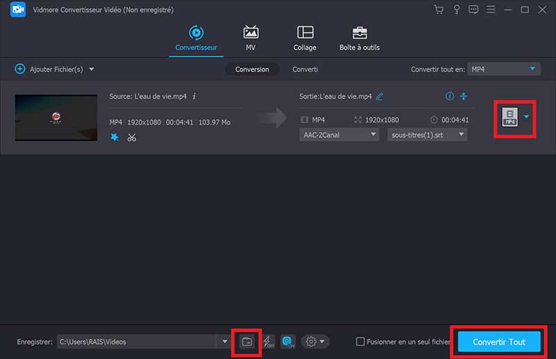 Exporter la vidéo MP4 édité