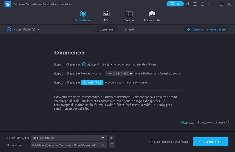 L'interface de Vidmore Convertisseur Vidéo