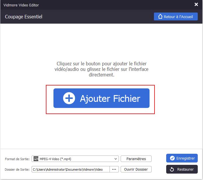 Ajouter une vidéo dans l'interface de coupage essentiel